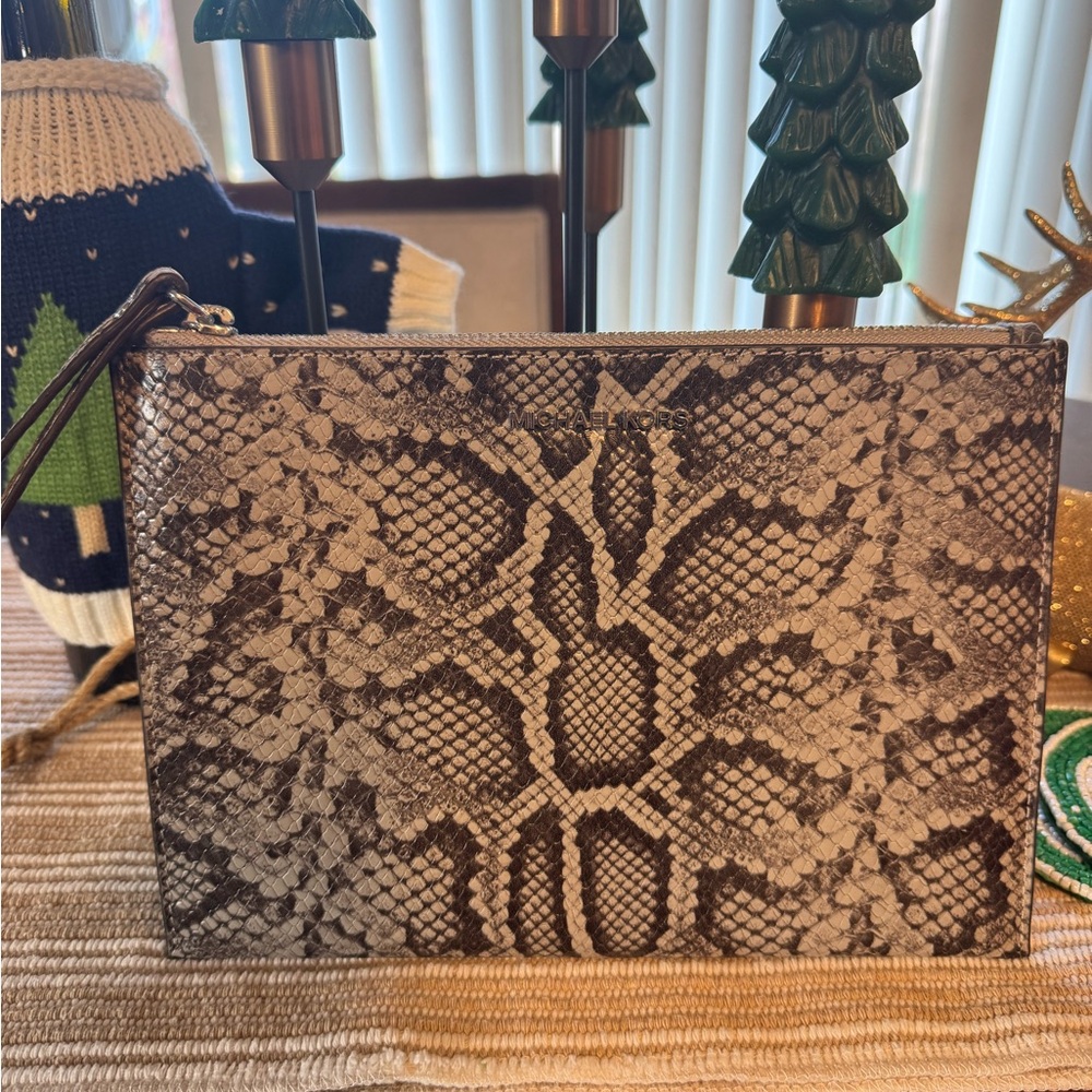 Michael Kors grey and black jet set Snakeskin Clutch